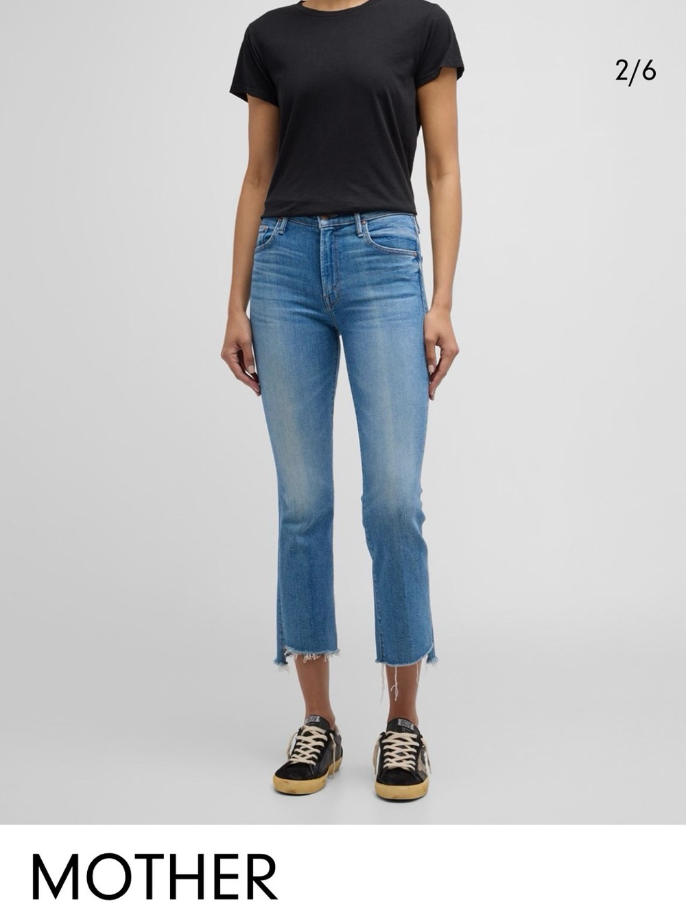 MOTHER Light Blue High-Rise Cropped Jeans with Raw Hem